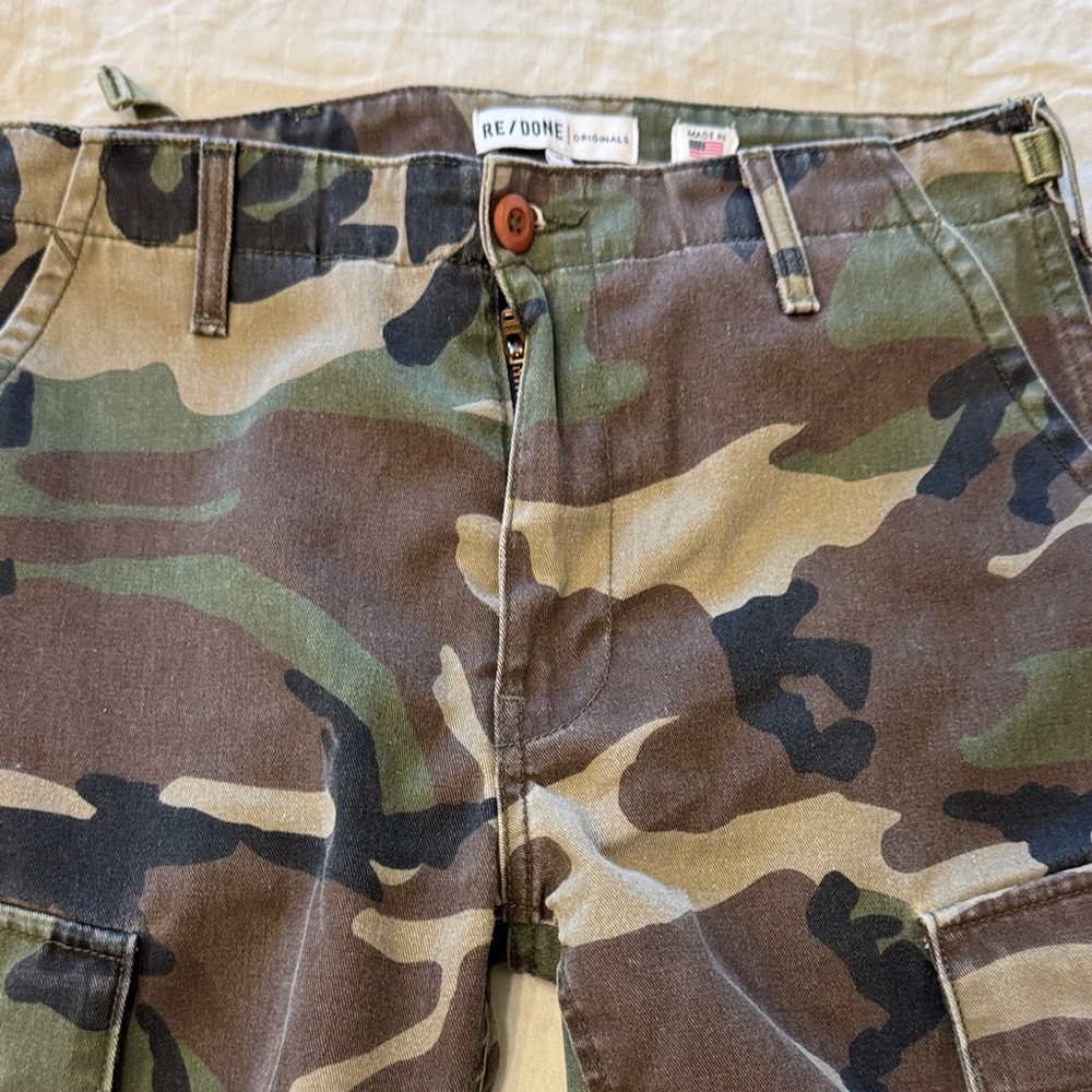Re/Done Green Camouflage Cargo Pants